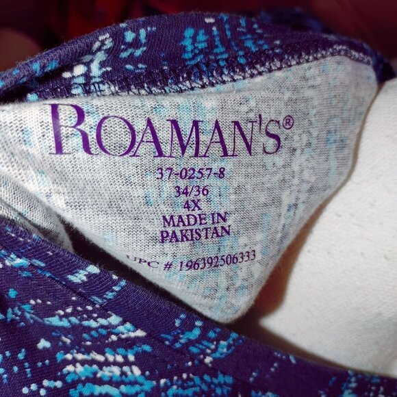 Roamans Womens Plus Size 4X V-Neck Blue & Black Abstract Print Tunic Top - Picture 2 of 3